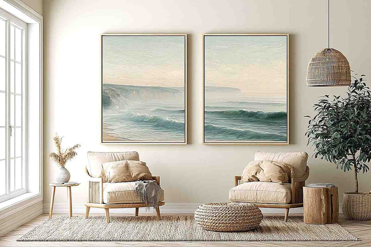 Seafoam wave diptych canvas for living room
