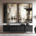 Vintage tram cityscape diptych wall art