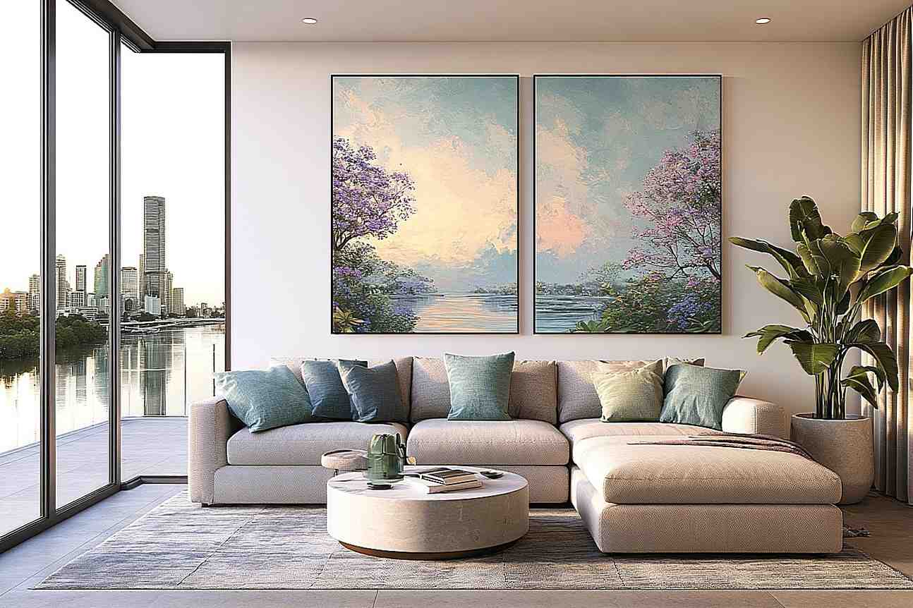 Pastel beach and skyline coastal canvas art