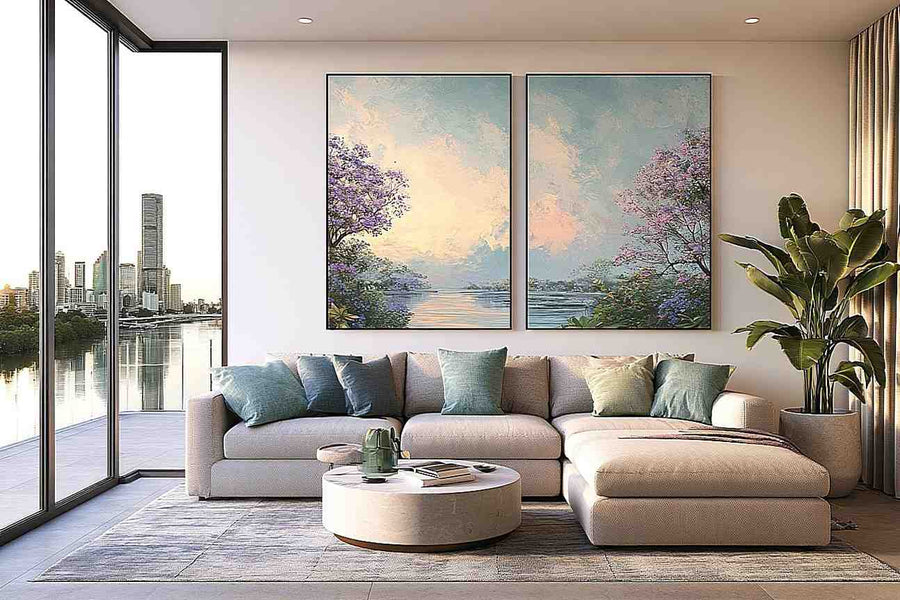Pastel beach and skyline coastal canvas art