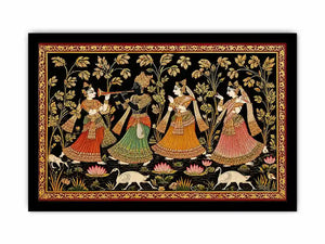 Krishna Raas Leela traditional Indian painting canvas wall art for living room decor USA luxury mythology artwork horizontal large wall