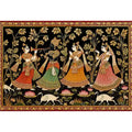 Krishna Raas Leela traditional Indian painting canvas wall art for living room decor USA luxury mythology artwork horizontal large wall