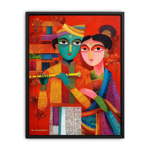 Krishna Raas Leela lotus painting traditional Indian canvas wall art for living room decor USA luxury spiritual artwork horizontal