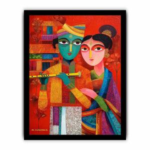 Krishna Raas Leela lotus painting traditional Indian canvas wall art for living room decor USA luxury spiritual artwork horizontal