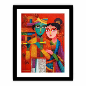 Krishna Raas Leela lotus painting traditional Indian canvas wall art for living room decor USA luxury spiritual artwork horizontal