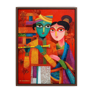 Krishna Raas Leela lotus painting traditional Indian canvas wall art for living room decor USA luxury spiritual artwork horizontal