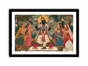 Krishna devotional traditional Indian painting canvas wall art for bedroom decor USA luxury spiritual lotus artwork vertical