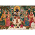 Krishna devotional traditional Indian painting canvas wall art for bedroom decor USA luxury spiritual lotus artwork vertical