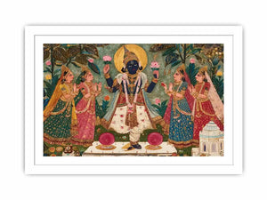 Krishna devotional traditional Indian painting canvas wall art for bedroom decor USA luxury spiritual lotus artwork vertical