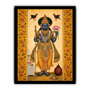 Traditional Hindu god wall art with lotus and golden details in spiritual decorative style for home temple and luxury interiors