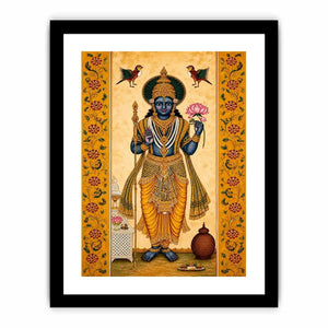Traditional Hindu god wall art with lotus and golden details in spiritual decorative style for home temple and luxury interiors