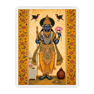 Traditional Hindu god wall art with lotus and golden details in spiritual decorative style for home temple and luxury interiors