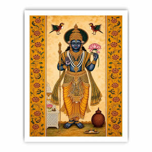 Traditional Hindu god wall art with lotus and golden details in spiritual decorative style for home temple and luxury interiors