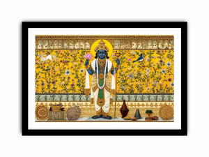 Traditional Hindu deity wall art with lotus and floral gold detailing for spiritual home temple and luxury interiors