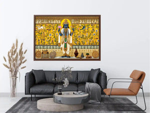 Traditional Hindu deity wall art with lotus and floral gold detailing for spiritual home temple and luxury interiors