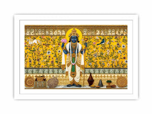 Traditional Hindu deity wall art with lotus and floral gold detailing for spiritual home temple and luxury interiors