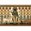Traditional Krishna cow wall art with floral gold detailing in green and white tones for spiritual home decor and luxury interiors