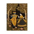Krishna Radha gold wall art with floral trees in black and gold tones for luxury spiritual home decor