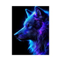 Neon cosmic wolf profile in blue and purple neon canvas art for modern luxury wall decor
