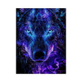 Glowing frontal wolf portrait with electric neon energy neon canvas art for modern luxury wall decor