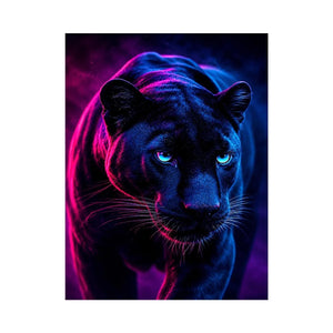 Black panther with neon pink and blue cinematic lighting neon canvas art for modern luxury wall decor