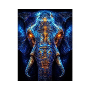 Electric elephant portrait with glowing golden energy neon canvas art for modern luxury wall decor