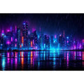 Futuristic neon skyline with rain reflections neon canvas art for modern luxury wall decor
