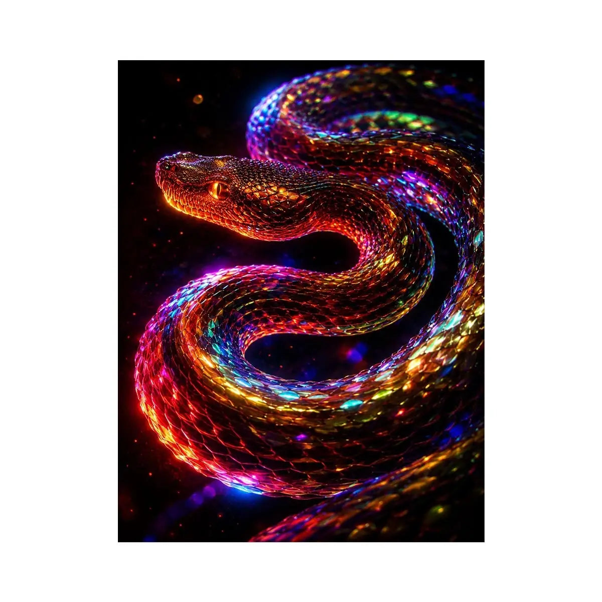 Neon cosmic serpent canvas art for modern living room decor
