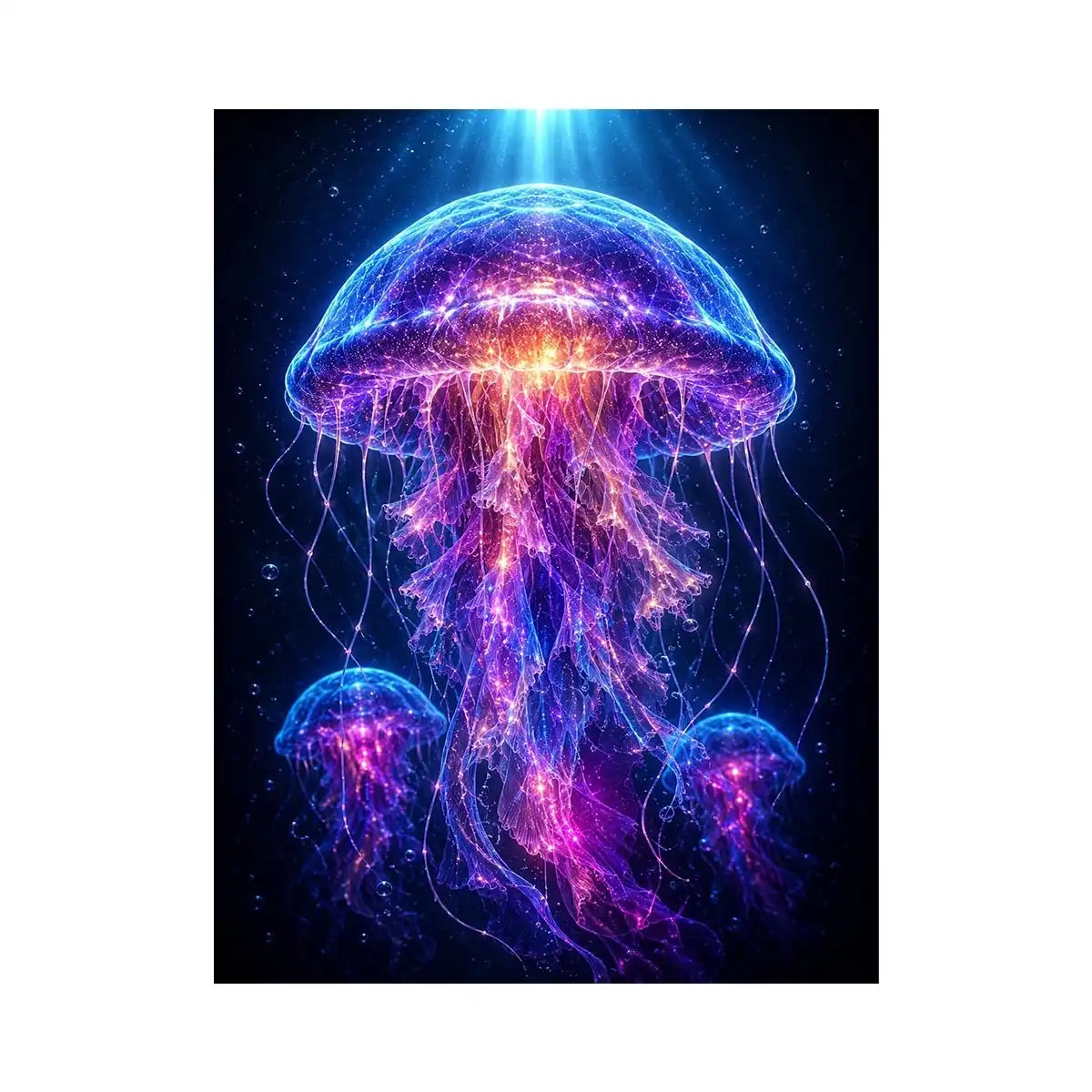 Glowing jellyfish canvas art for modern living room decor