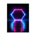 Futuristic neon hexagon canvas art for modern living room decor
