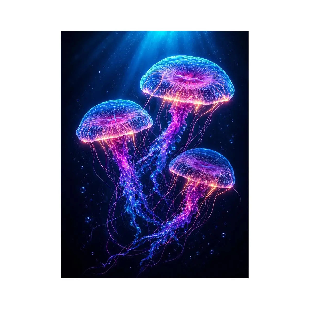 Three glowing jellyfish canvas art for modern living room decor