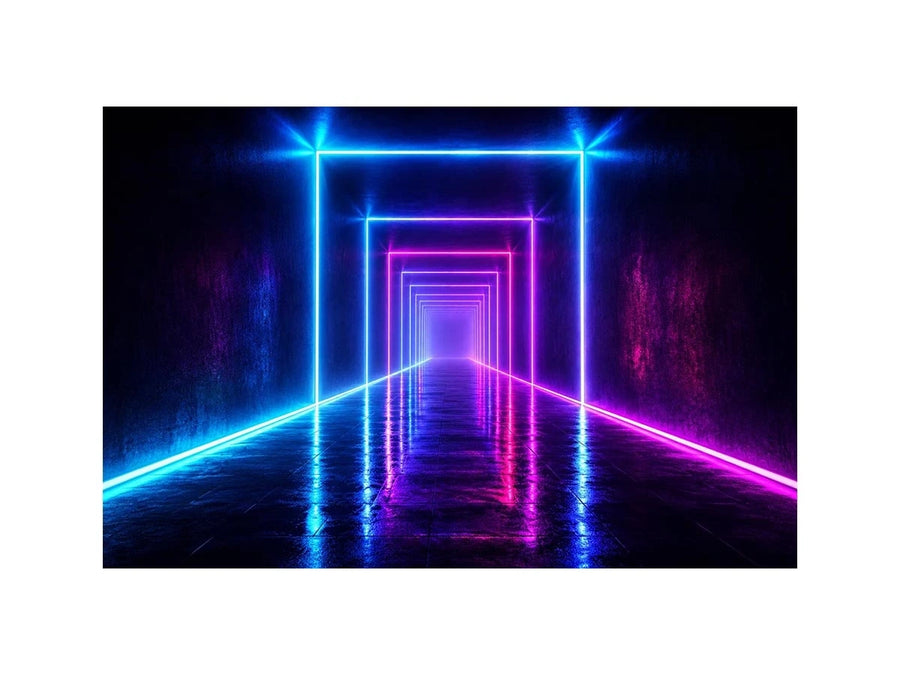 Neon tunnel hallway canvas art for modern living room decor