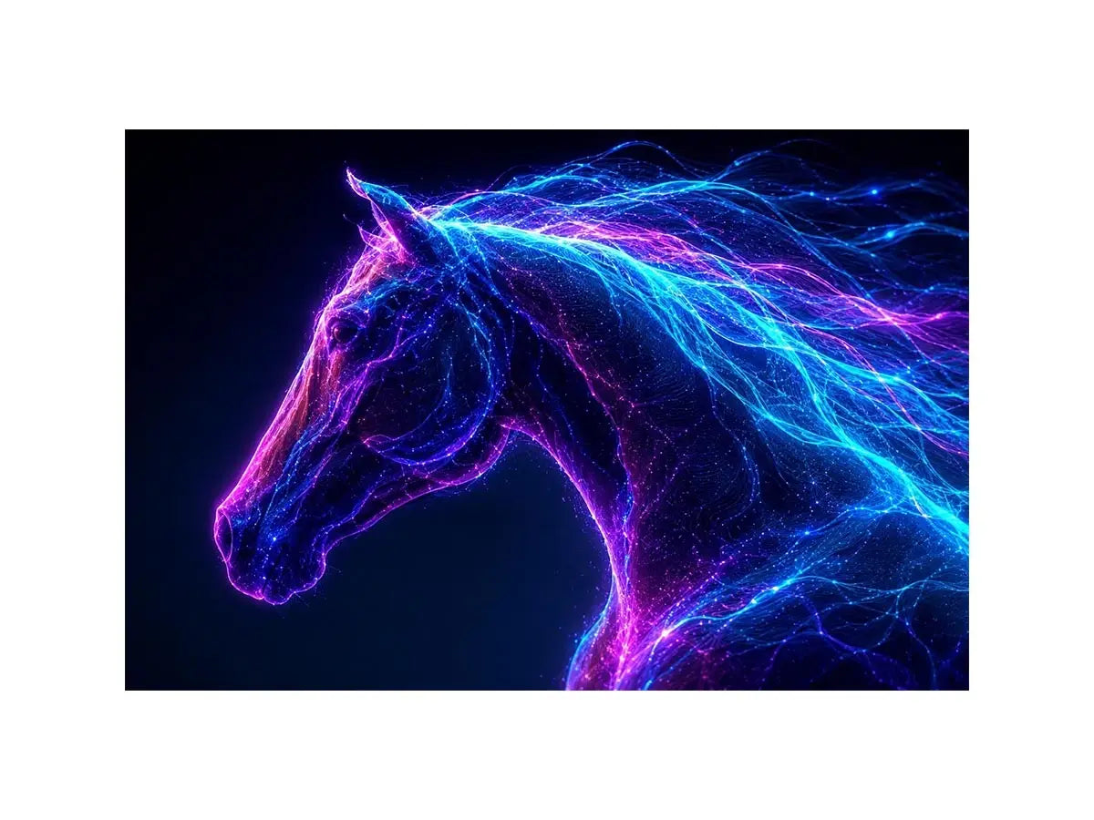 Neon unicorn portrait canvas art for modern living room decor