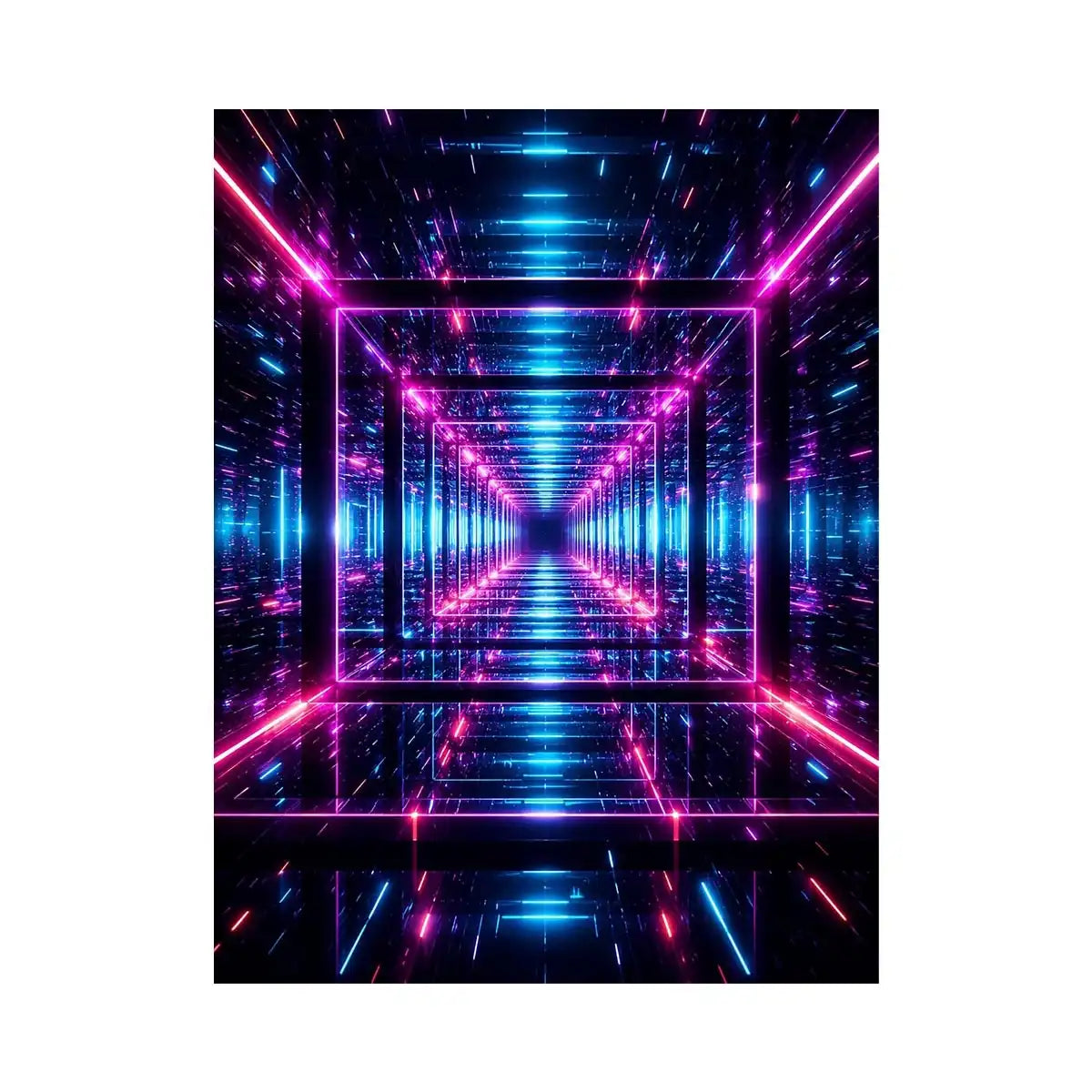 Futuristic neon geometric canvas art for gaming room and modern office decor.