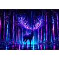 Futuristic glowing deer canvas art for modern living room and gaming room decor.