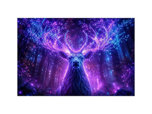 Mystical glowing stag canvas art for modern living room and fantasy inspired luxury wall decor.