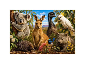 Australian wildlife collage artwork canvas art for elegant living room decor