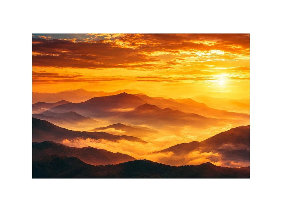 Golden mountain sunrise landscape canvas art for elegant living room decor