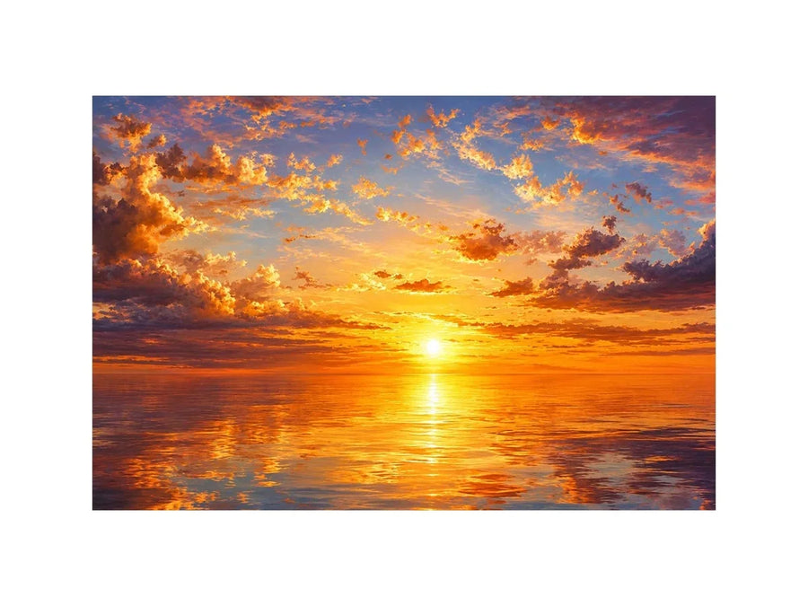 Golden ocean sunset sky artwork canvas art for elegant living room decor