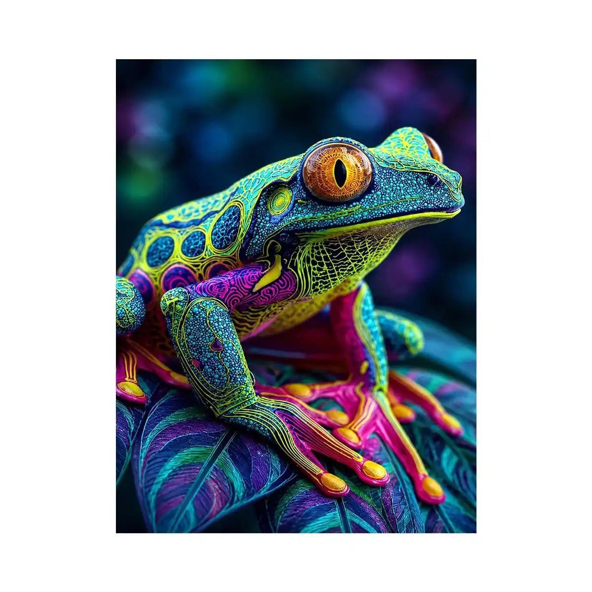 Colorful psychedelic frog artwork canvas art for elegant living room decor
