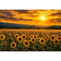 Sunflower landscape with mountain sunset canvas art for elegant living room decor