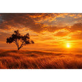 Lone tree sunset landscape canvas art for warm living room decor.