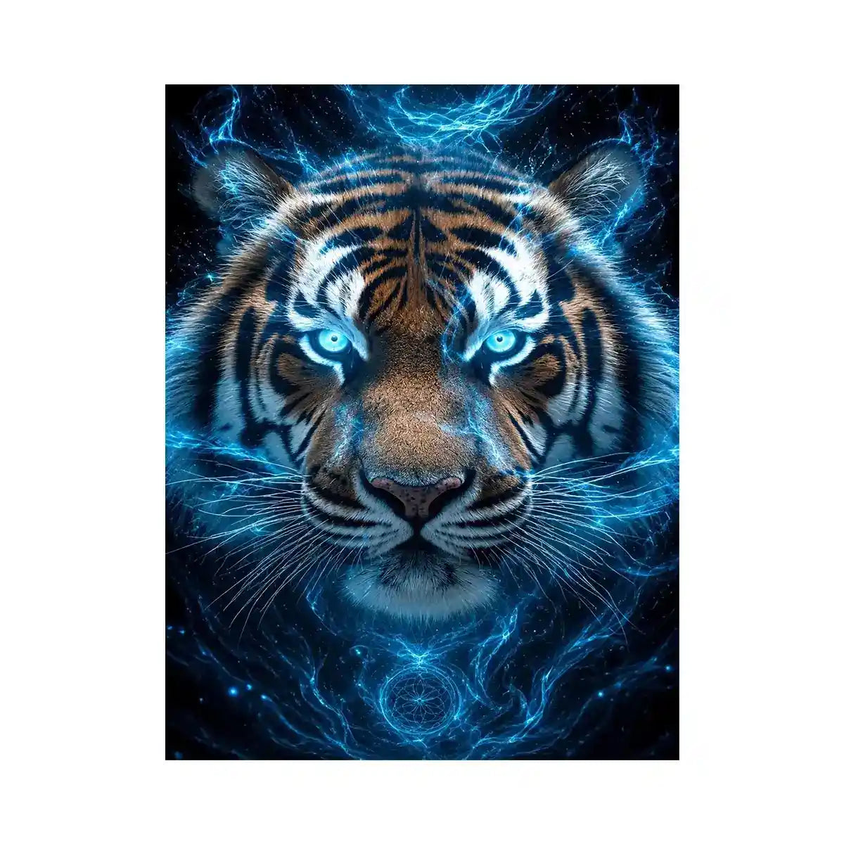 Electric blue tiger portrait canvas art for bold modern office decor.