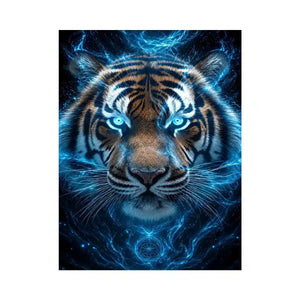 Electric blue tiger portrait canvas art for bold modern office decor.