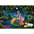 Krishna and Radha spiritual canvas art for peaceful living room decor.
