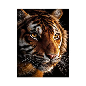Tiger portrait canvas art with dramatic lighting for modern living room decor.