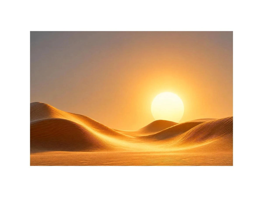 Warm desert sun canvas art with minimalist dunes for elegant living room decor.