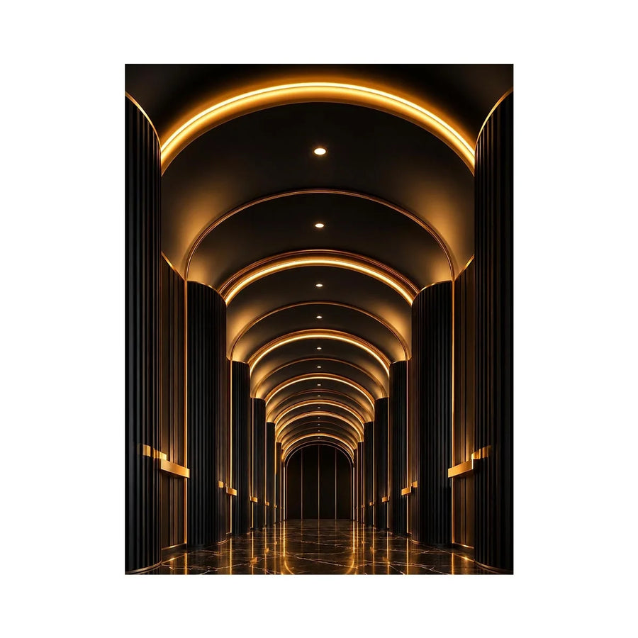 Luxury black and gold arch hallway canvas art for modern entryway decor.