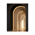 Neutral architectural arch canvas art with warm lighting for modern hallway decor.