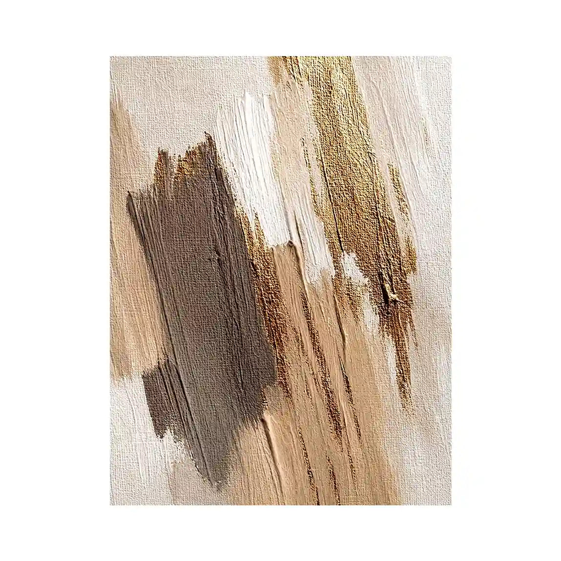 Neutral gold abstract canvas art with textured brush strokes for bedroom decor.